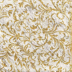 Napkin Damask White / Gold Set of 15 Napkin Damask White / Gold Set of 15