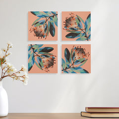Ambrosia Turquoise Flower Wall Art S/4 Ambrosia Turquoise Flower Wall Art S/4
