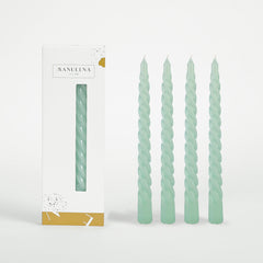 Manulena Blossom Light Green Twisted Taper Candles Set of 4