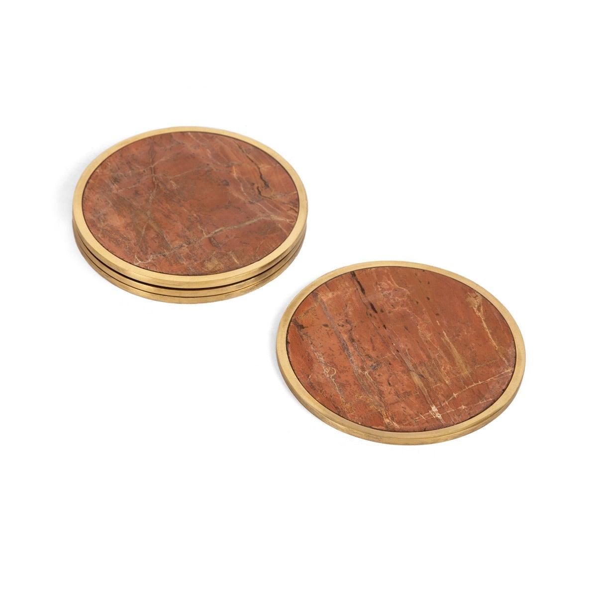 Audrey Coaster Set of 4 Red stone with brass ring - Home4u Audrey Coaster Set of 4 Red stone with brass ring - Home4u