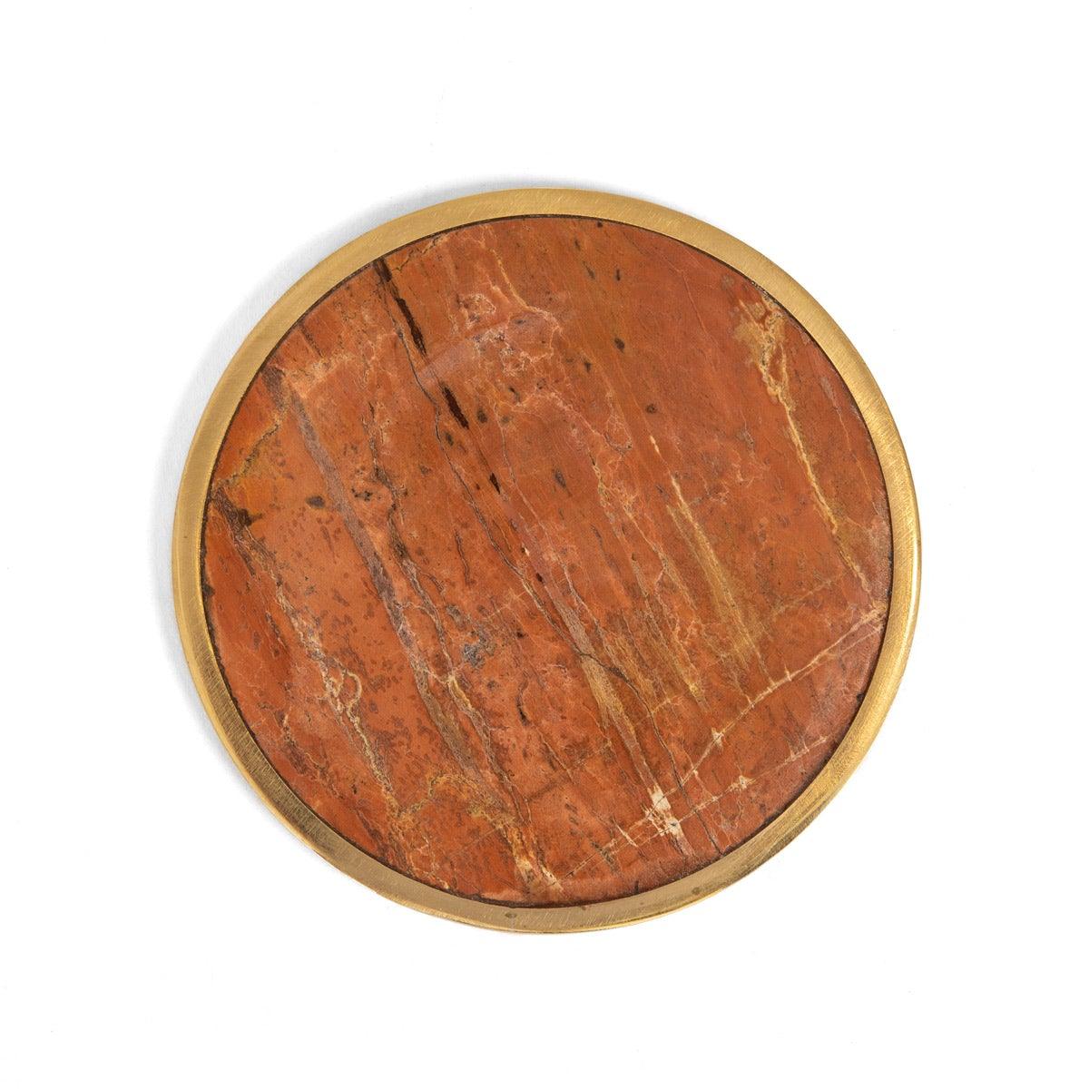 Audrey Coaster Set of 4 Red stone with brass ring - Home4u Audrey Coaster Set of 4 Red stone with brass ring - Home4u