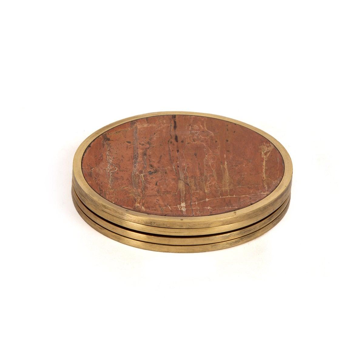 Audrey Coaster Set of 4 Red stone with brass ring - Home4u Audrey Coaster Set of 4 Red stone with brass ring - Home4u