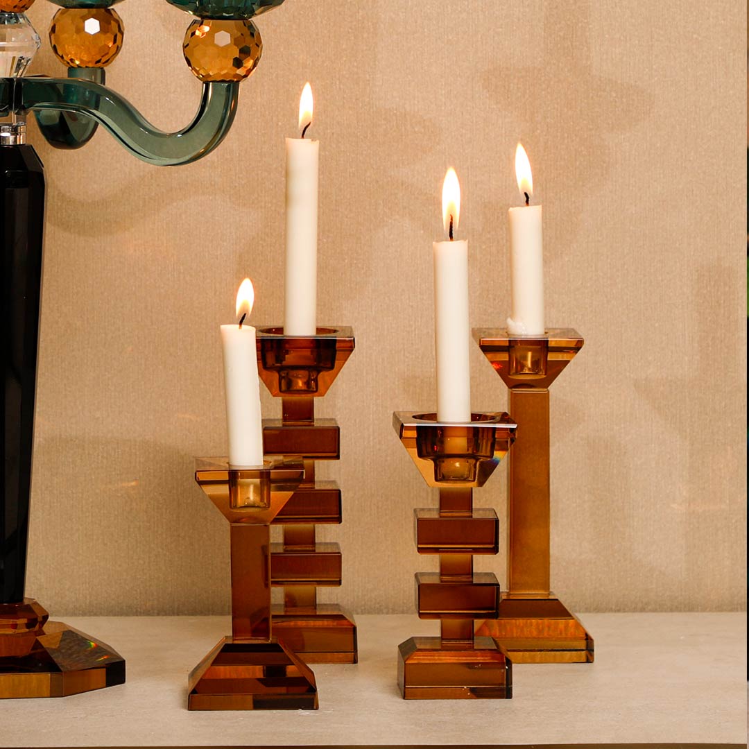 Marquis Candle Holder Amber Set of 2