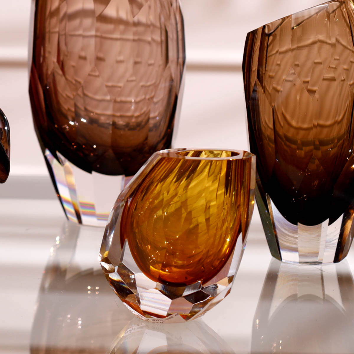 Picadio Hand-Cut Crystal Vase Amber