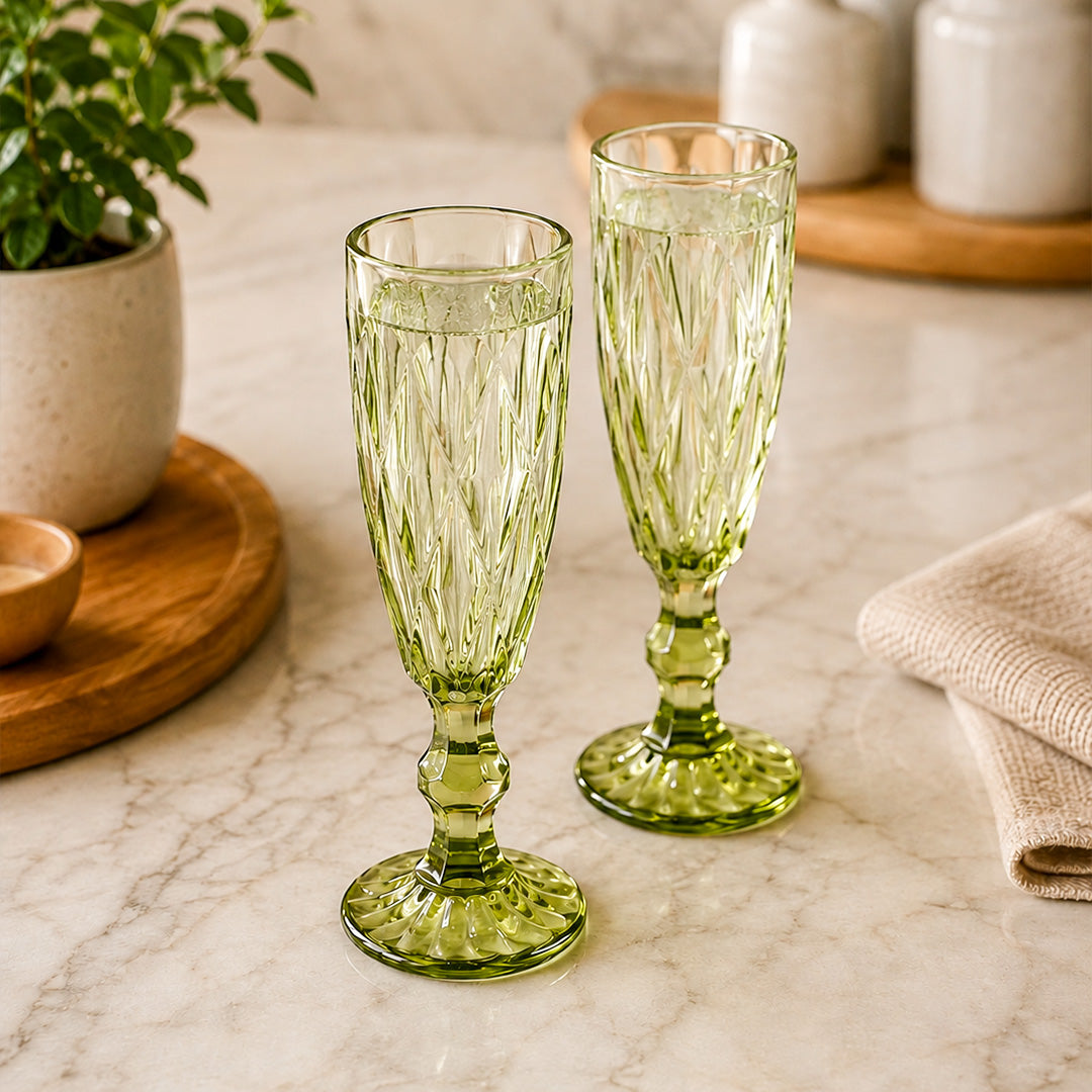 Criss Light Green Stem Glass  Set Of 6