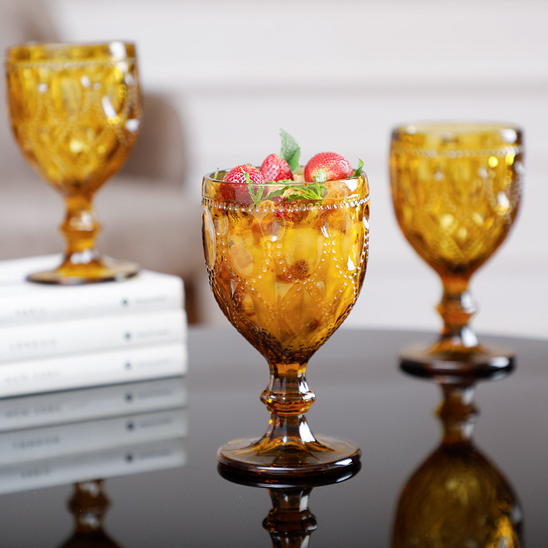 Aria Amber Stem Glass Set Of 6