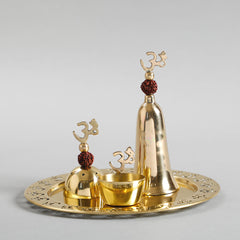 Om Pooja Thali Set in Gold