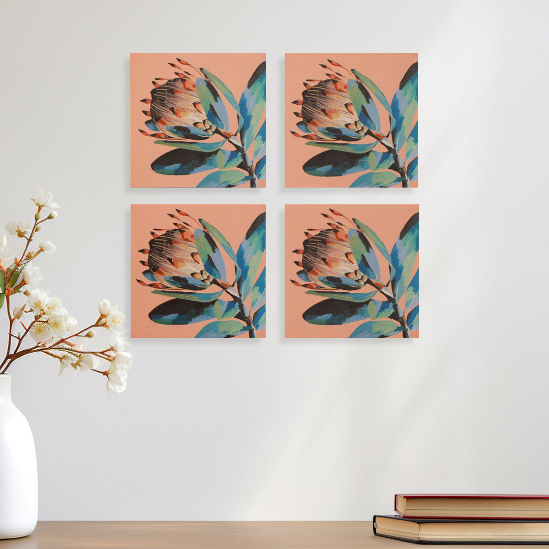 Ambrosia Turquoise Flower Wall Art S/4