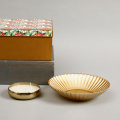 Aurum Deco Bowl With Gold Candle Gift Set