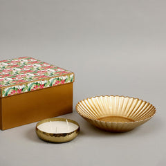 Aurum Deco Bowl With Gold Candle Gift Set