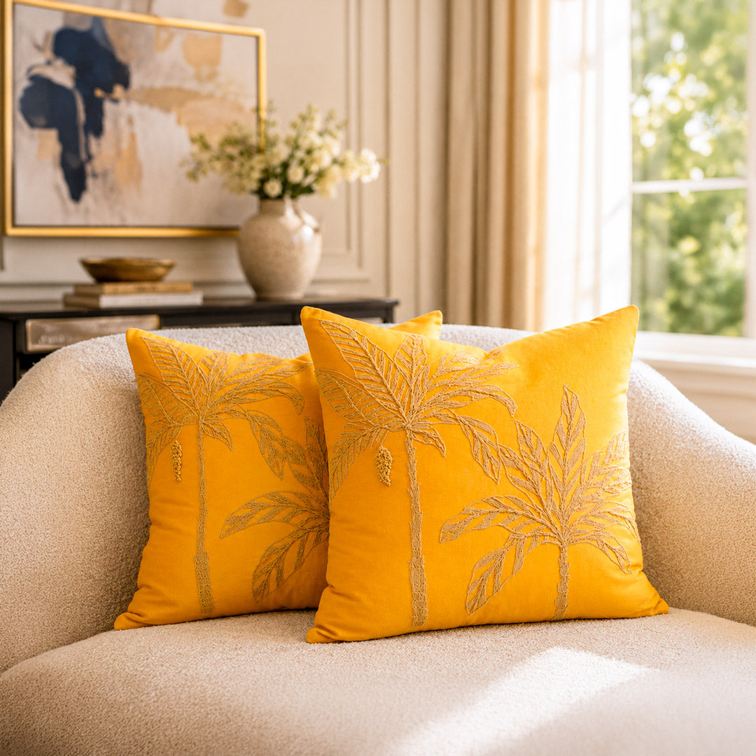 Shimmery Embroidered Yellow Cushion Cover