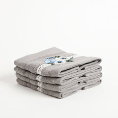 Araceli Embroidered Grey Face Towel Set Of 4