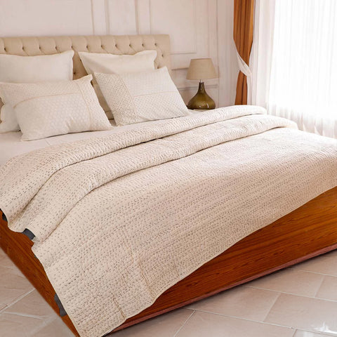 Ashen Pearl Kantha King Size Quilt