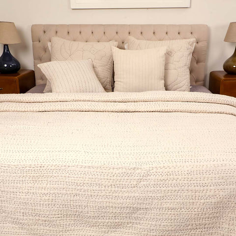Ashen Pearl Kantha Queen Size Quilt