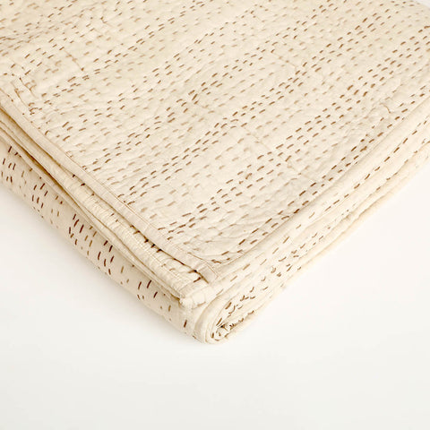 Ashen Pearl Kantha Queen Size Quilt