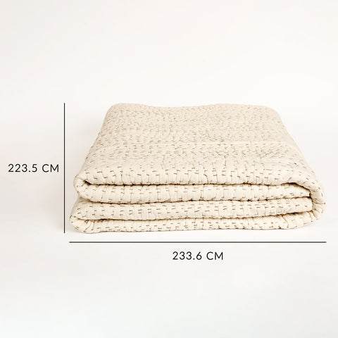 Ashen Pearl Kantha Queen Size Quilt