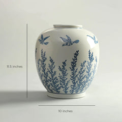 Birds Flying Blue Porcelain Vase