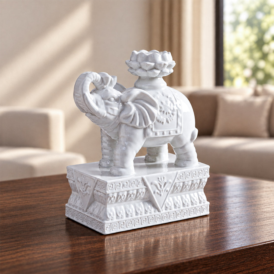 Trumping Elephant White Porcelain Decor Object