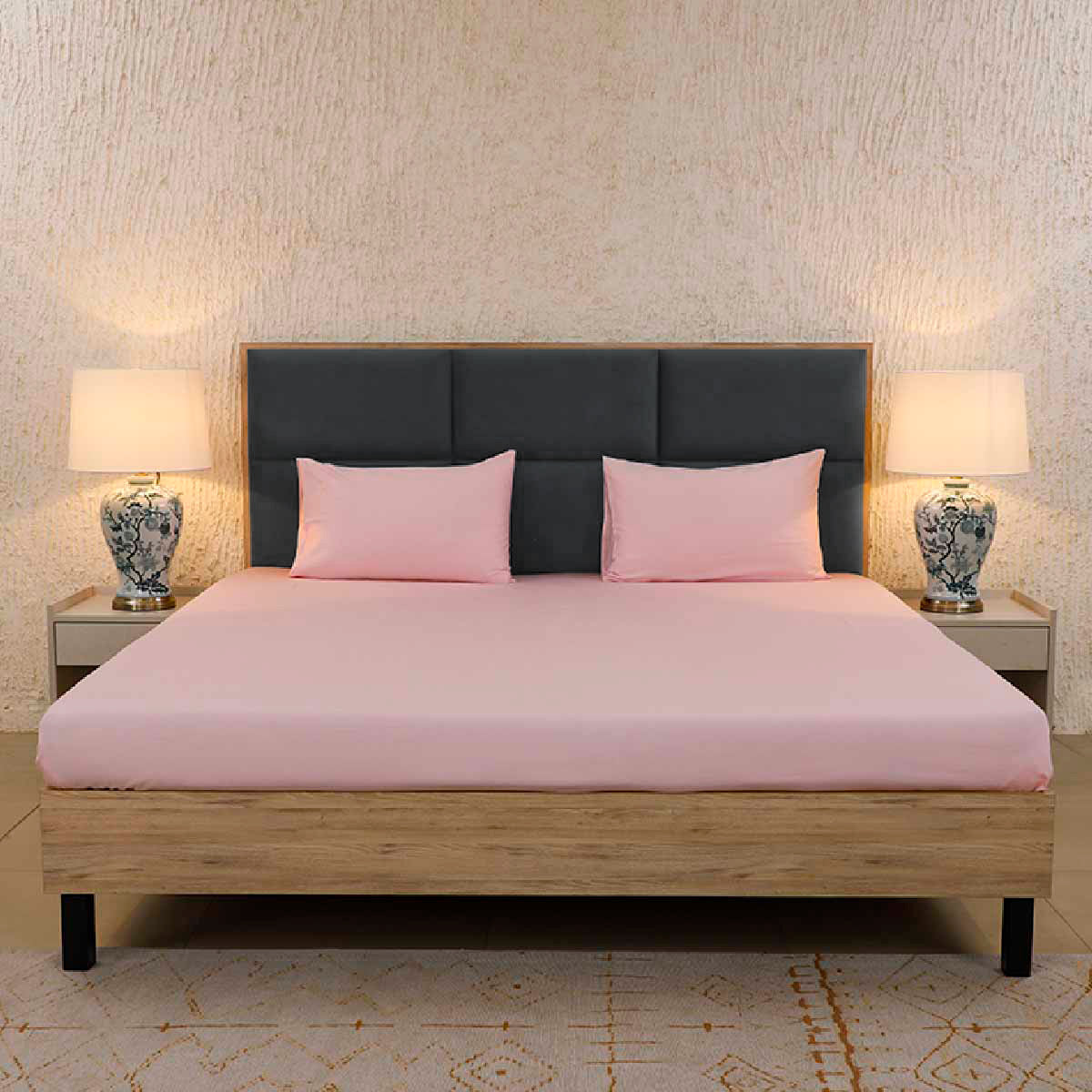 Caral Pink King Size Bed Sheet with 2 Pillow Covers
