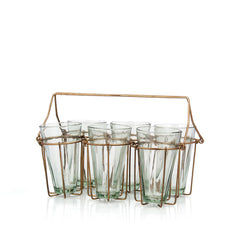 Assort Copper & Clear Glass With Holder, Set Of 6