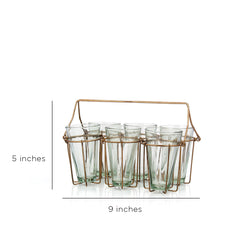 Assort Copper & Clear Glass With Holder, Set Of 6