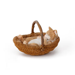 Gato In Basket Brown Mini Object