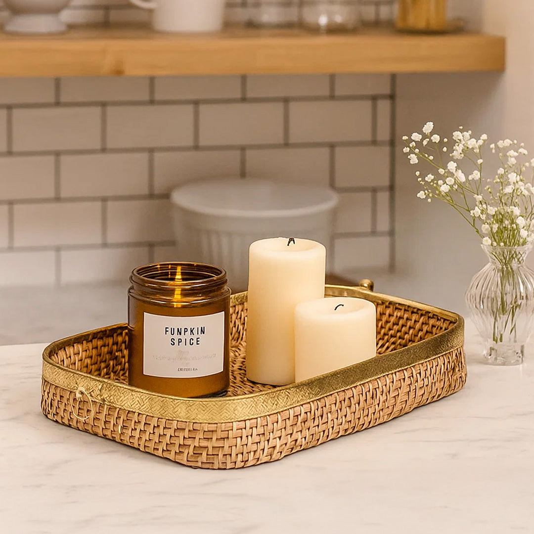 Aspen Cane Basket with Brass Handle