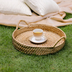 Aspen Rattan Round Tray with Handle