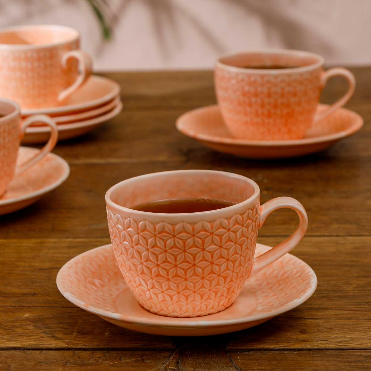 Pink Flora Kohinoor Cup & Saucer Set of 6