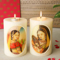 Watercolour Blue Candle Large
