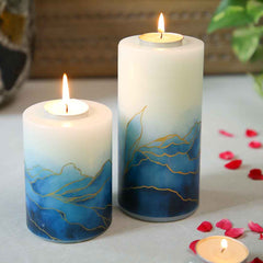 Watercolour Blue Candle Large