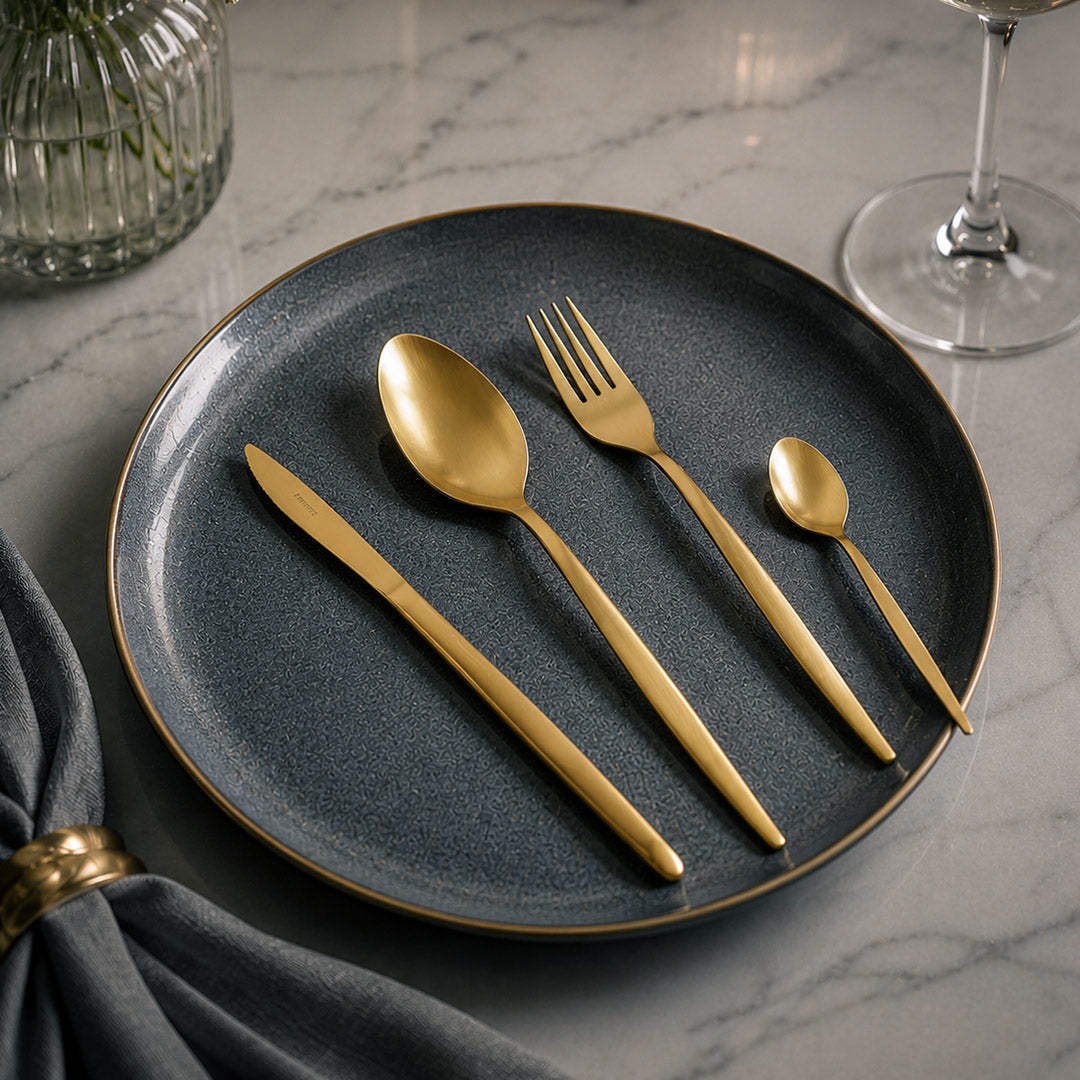 Herdmar Golden Metal Tiffany Cutlery - Set of 24