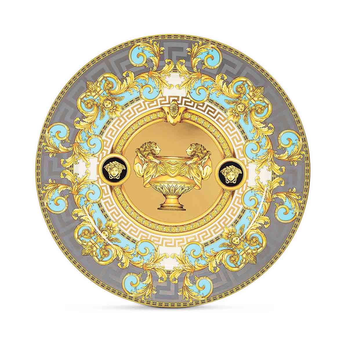 Versace Multicolored Medusa Prestige Gala Blu Ceramic Printed 13Inch Dinner Plate