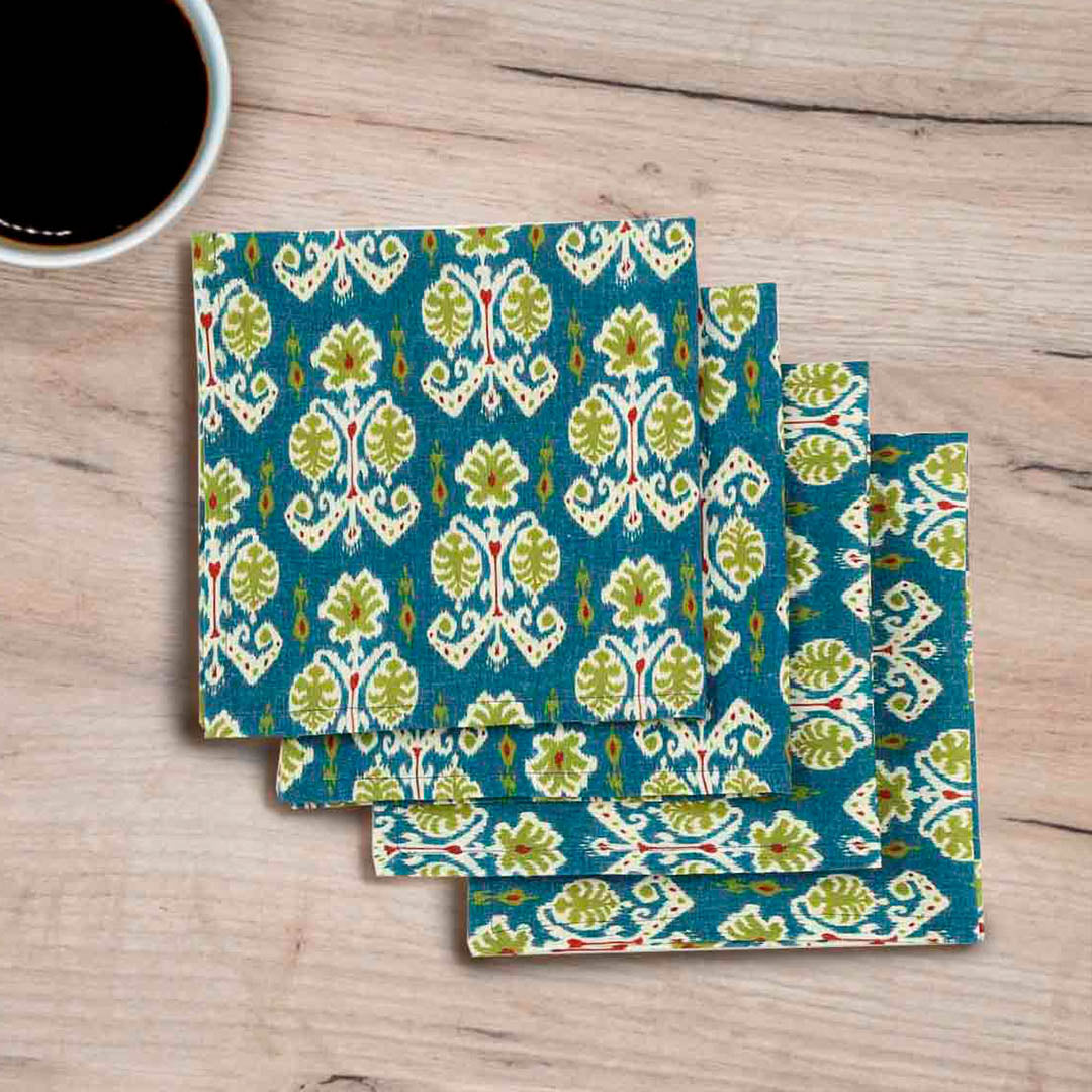 Blue Embossed Printed Napkin Set of 4