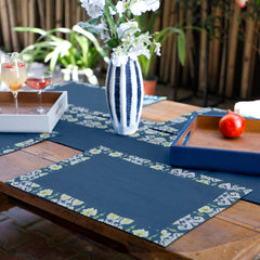 Blue Embossed Printed Placemat Set of 4