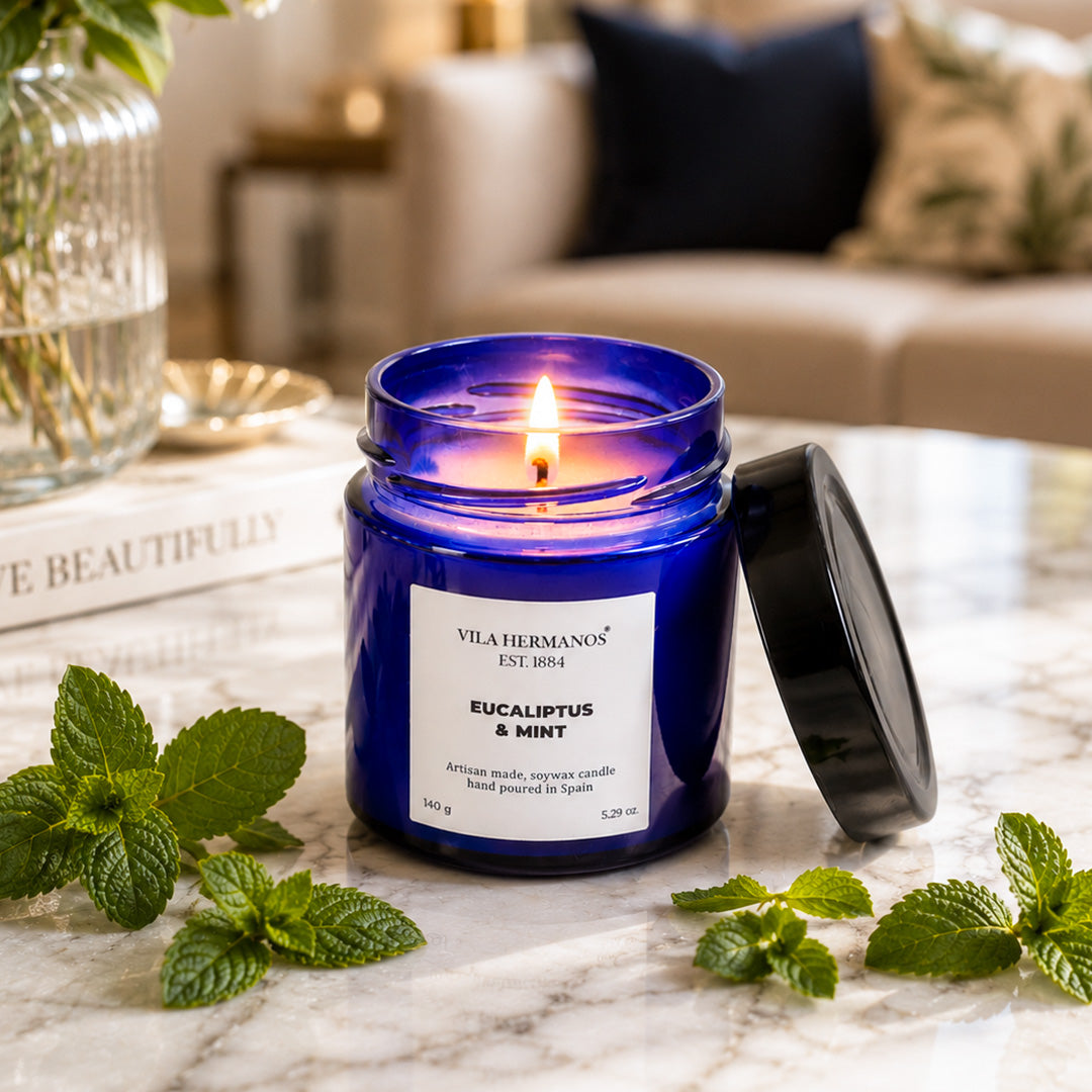 Vila Hermanos Apothecary Cobalt Blue Eucalyptus & Mint Jar Candle
