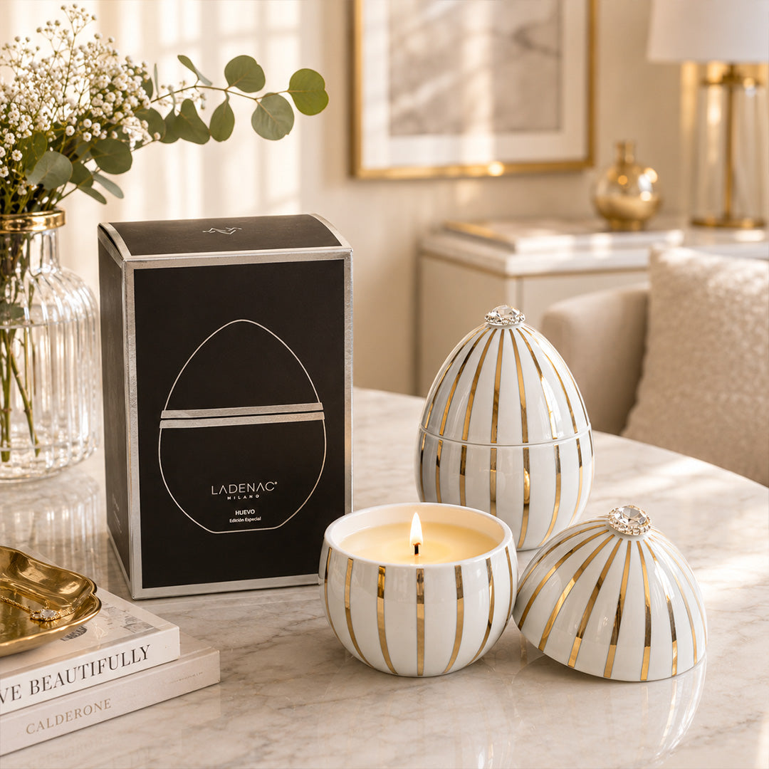 Ladenac Bois De Roussie White Gold Stripes Candle In Ceramic