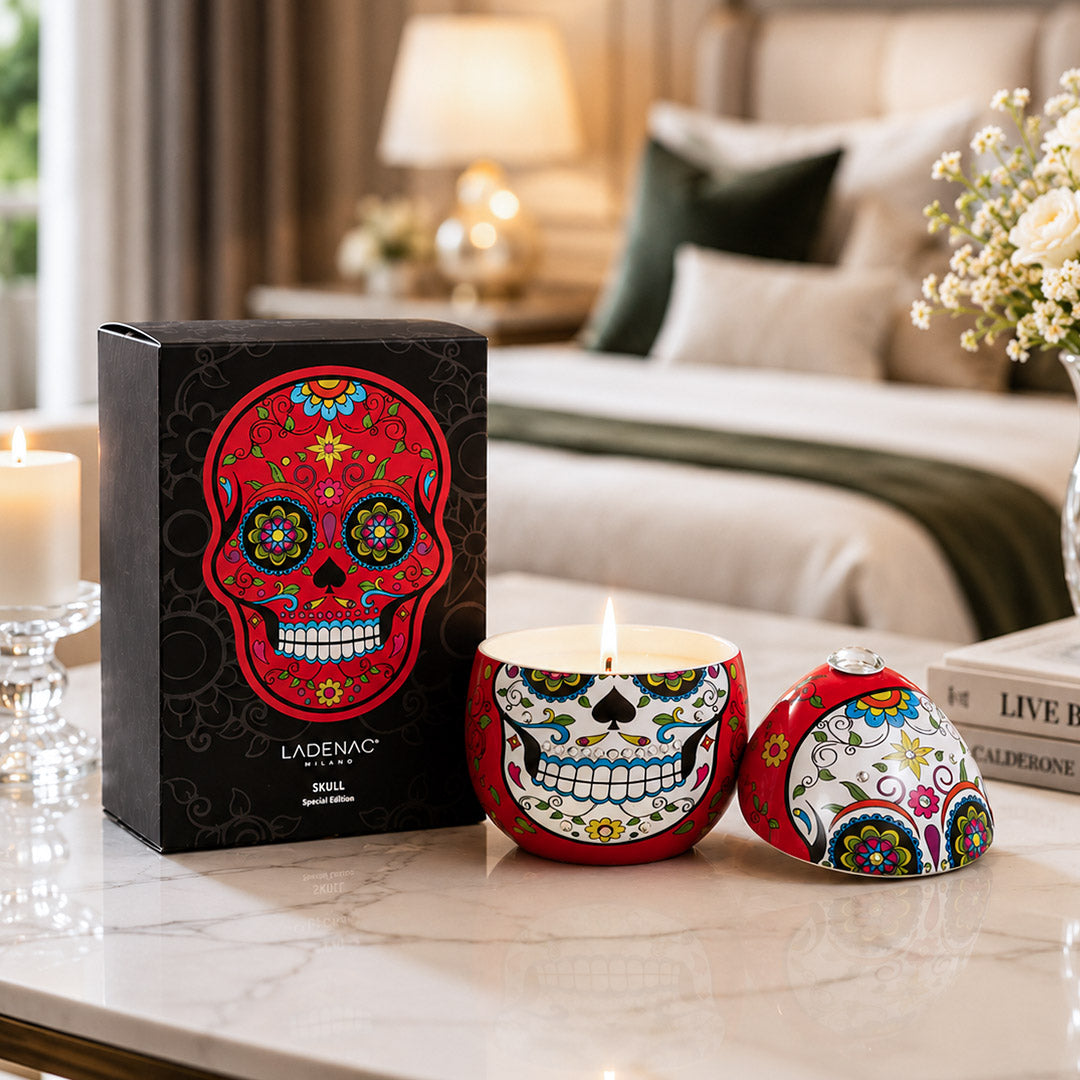 Ladenac Red Skull Candle In Ceramic Egg