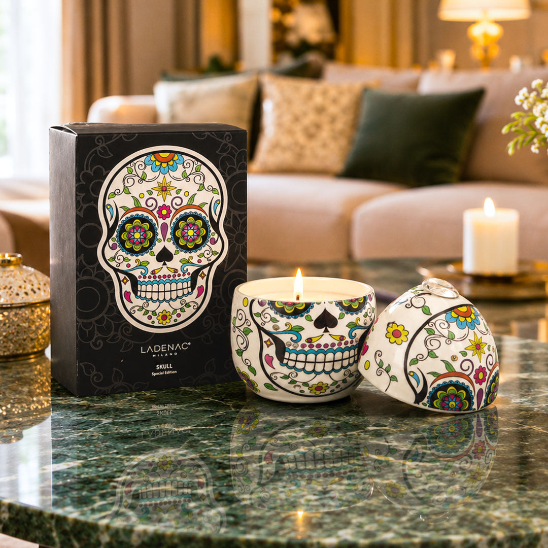 Ladenac White Skull Candle In Ceramic Egg