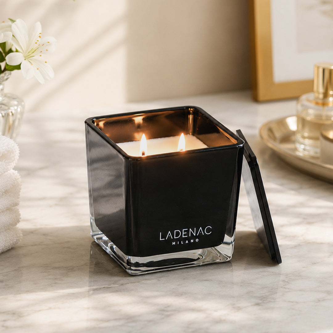 Ladenac Minimal Floral Hesperide Black Square Jar Candle Large