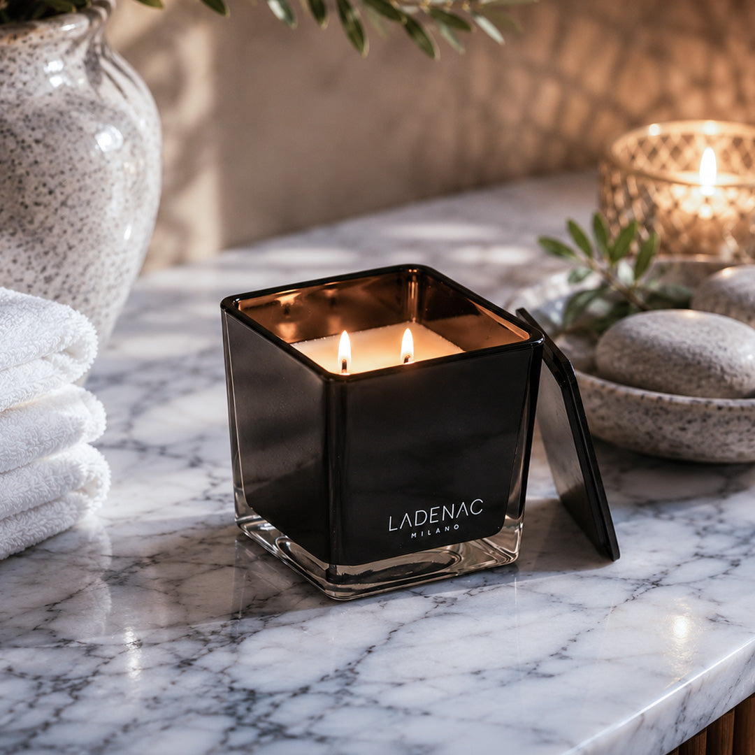 Ladenac Minimal Floral Champetre Black Square Jar Candle Large
