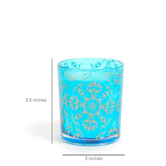 Nitya Glass Candle Turquoise Set Of 2