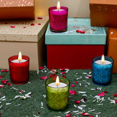 Nitya Glass Candle Fuchsia Set Of 2