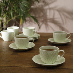 Green Flora Kohinoor Cup & Saucer Set of 6