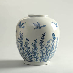 Birds Flying Blue Porcelain Vase