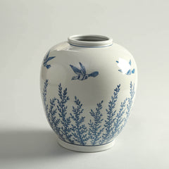 Birds Flying Blue Porcelain Vase