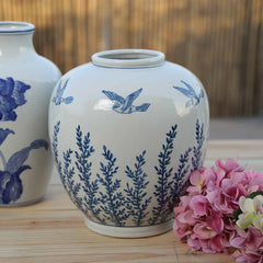 Birds Flying Blue Porcelain Vase