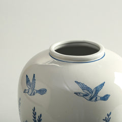 Birds Flying Blue Porcelain Vase