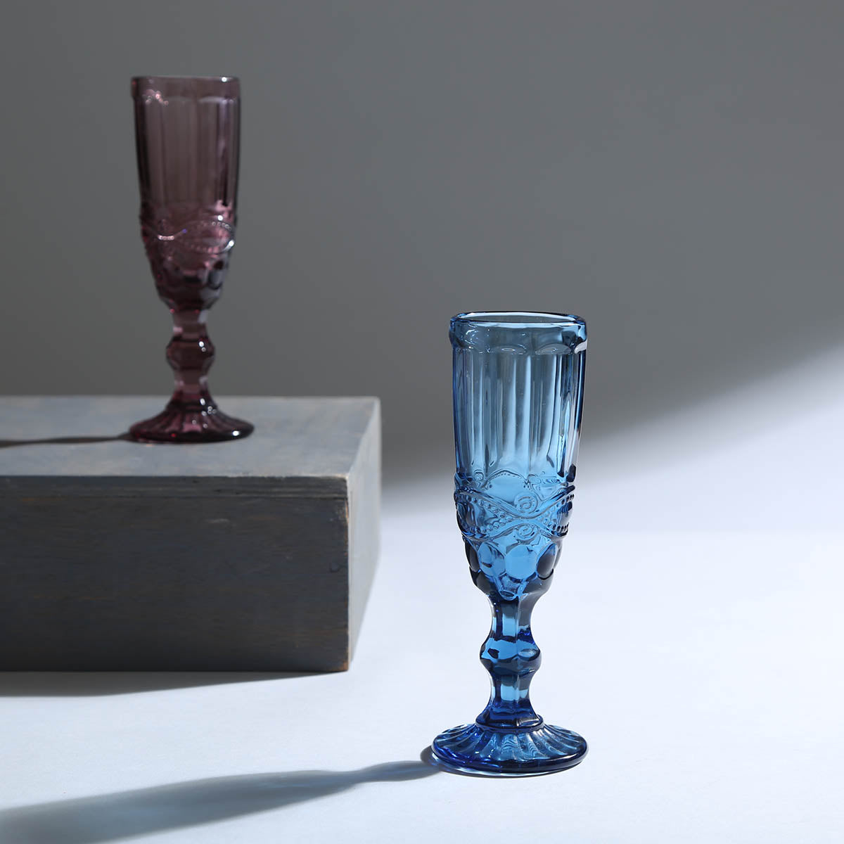 Rouchere Blue Stem Glass Set of 6