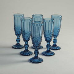 Rouchere Blue Stem Glass Set of 6